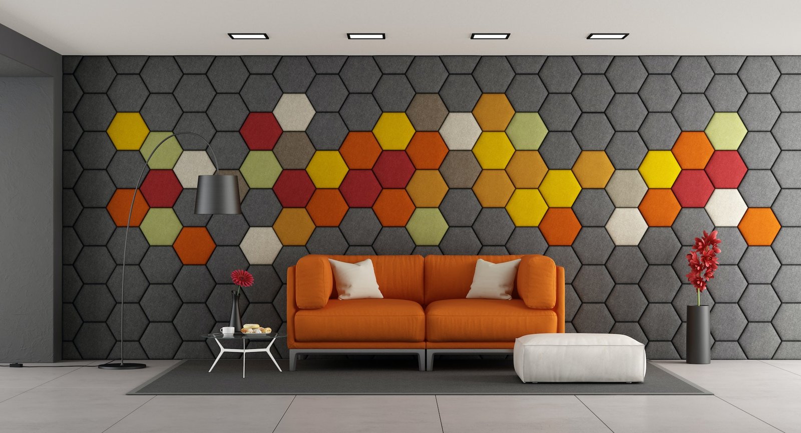 Acoustic panels installed on an interior wall