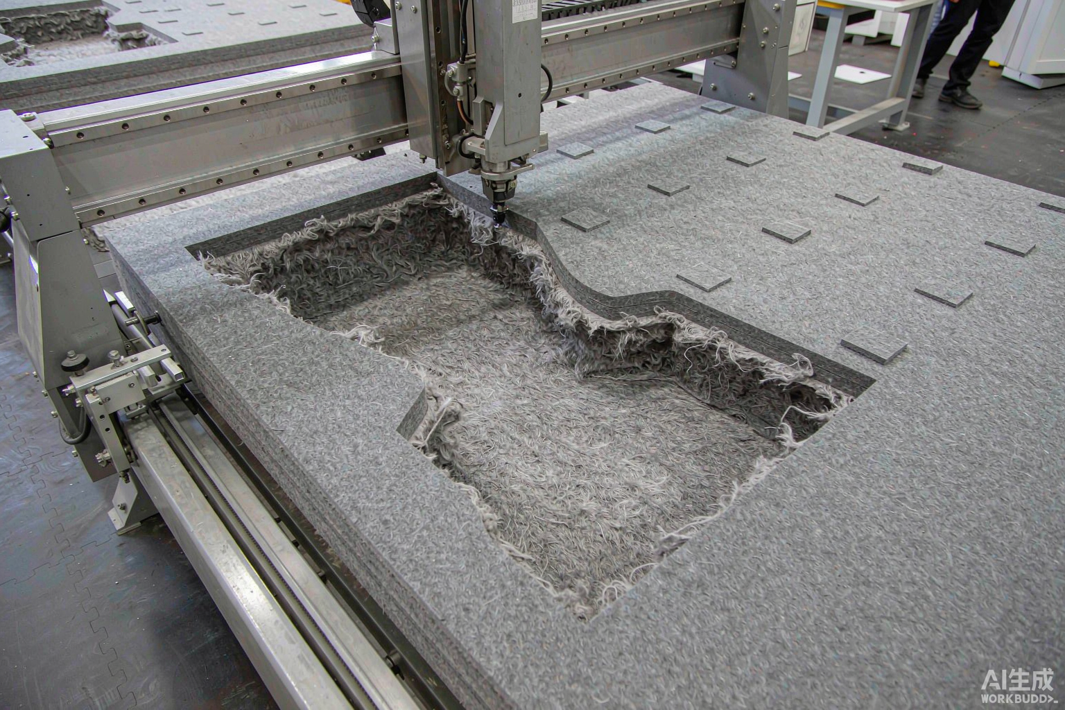 CNC router cutting a custom shape into PET acoustic felt