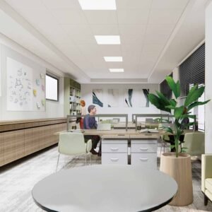 Glass fibre ceiling in office interior