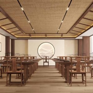 Sandstone acoustic ceiling in restaurant